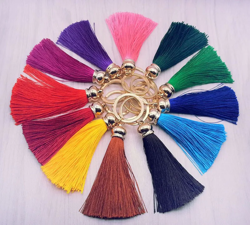 Modischer Quasten-Schlüsselanhänger für Damen, niedlicher Quasten-Schlüsselanhänger als Taschenaccessoire - Seidenquasten Autoschlüsselanhänger Fransen-Schmuck Großhandel – Detail 5