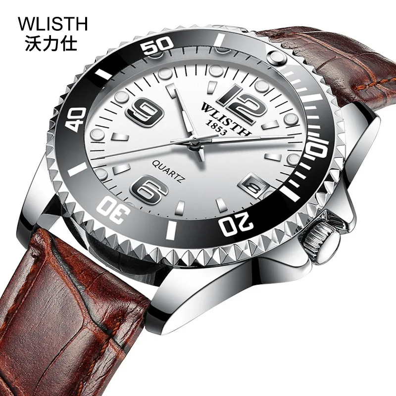 

Fashion Brand WLISTH Quartz Calendar Digital Male Casual Man Clock Black Stainless Steel & Leather Water Resistant Luxury Watch