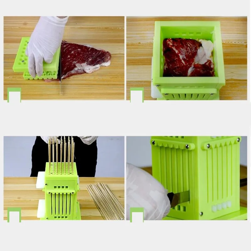 Máquina de cortar carne manual de grau alimentício, corda automática, máquina de cortar churrasco, espeto para churrasco