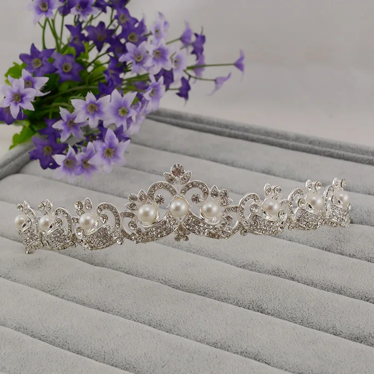 Magnificent Pearl Rhinestone Bridal Crowns Tiaras Fashion Crystal Diadem for Brides Headbands Wedding Hair Jewelry Accessories