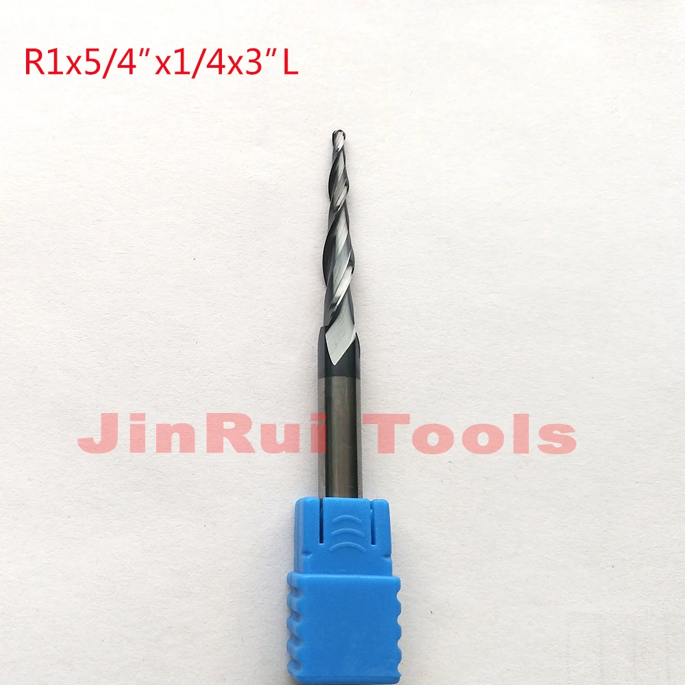 Fresa de moagem cnc com ponta de bola afunilada, cortador de carboneto de tungstênio sólido r1x5/4 "x1/4" x3"