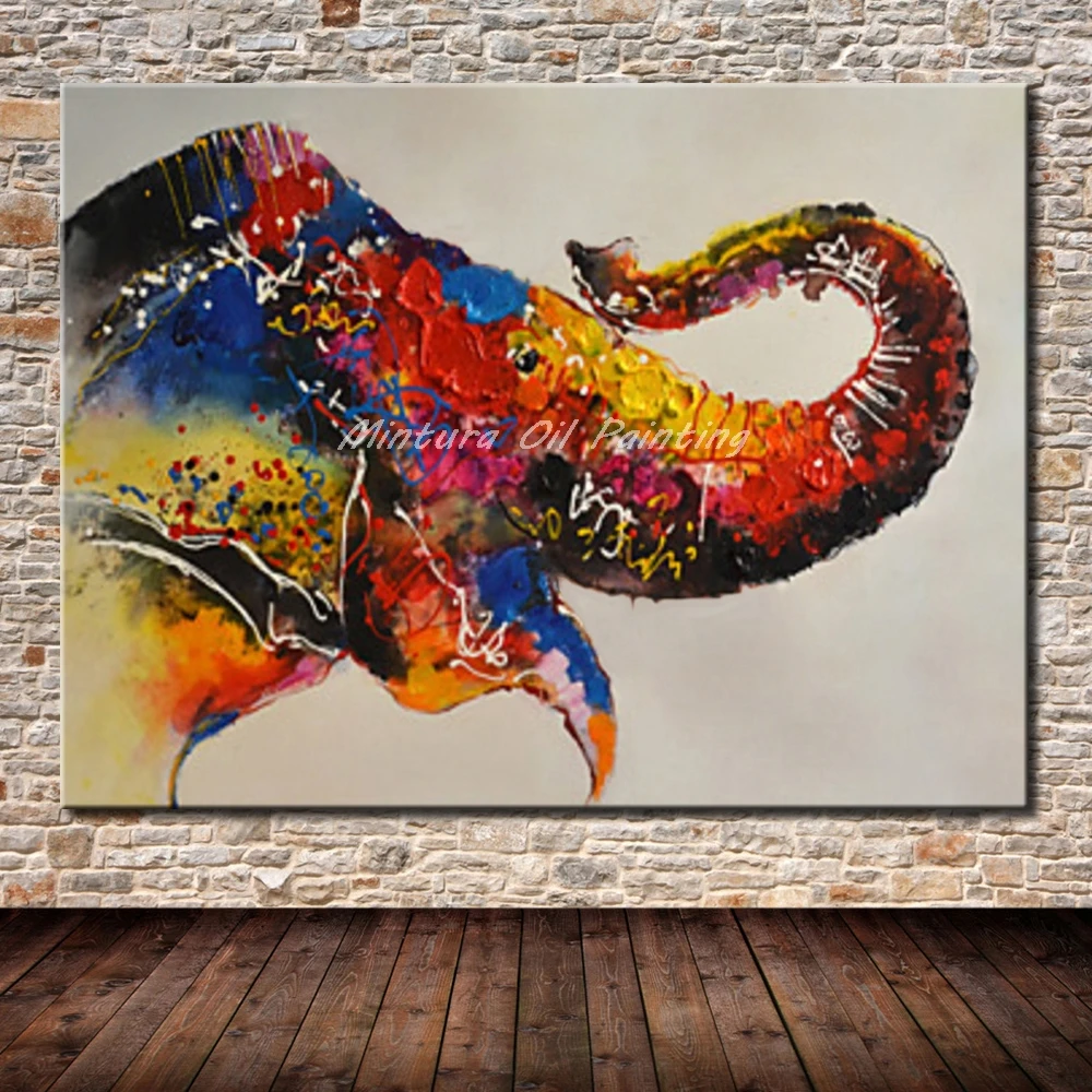 

Mintura Painting Frameless Picture Hand-Painted Animal Oil Painting On Canvas,Home Decor Wall Art,Abstract Oil Painting Elephant