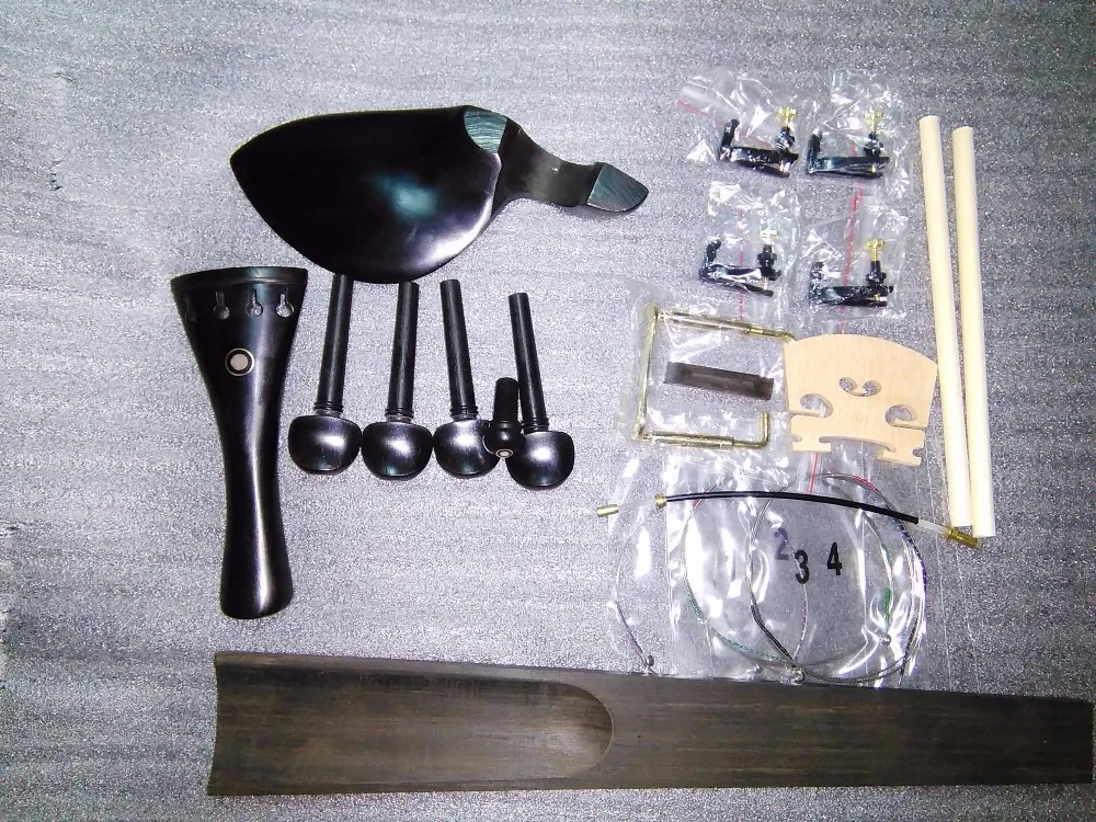 

1 set Quality Ebony Violin parts 4/4 with fingerboard string sound post fine tuner tail guts etc all in 4/4