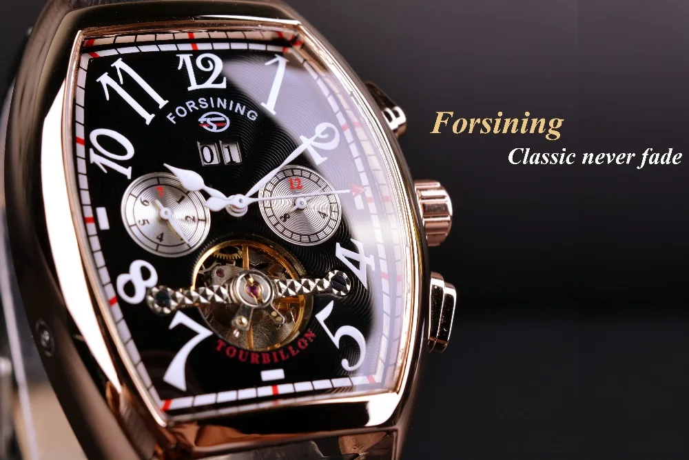 Forsining Date Month Display Rose Gold Case Mens Watches Top Brand Luxury Automatic Watch Montre Homme Clock Men Casual Watch