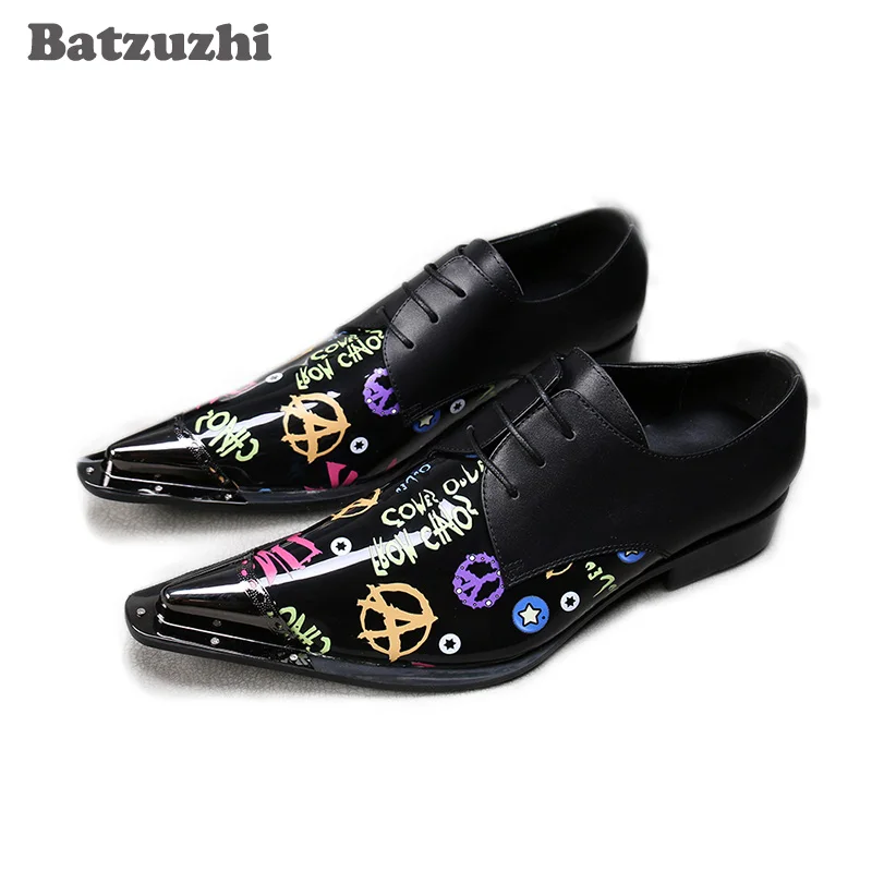 Batzuzhi moda uomo scarpe Oxford punta a punta in metallo scarpe eleganti in vera pelle nera uomo scarpe stringate formali da lavoro, grande 12