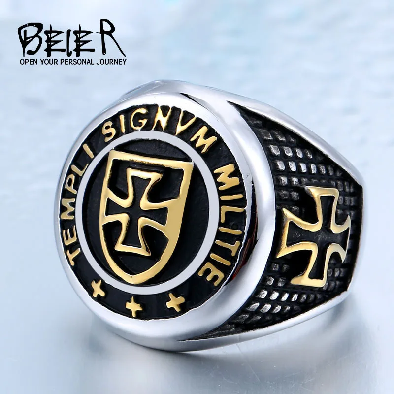 BEIER 316L Stainless Steel Cross Men\'s Ring Retro Cross Temple Knight Partial High Quality Jewelry LLBR8-280R