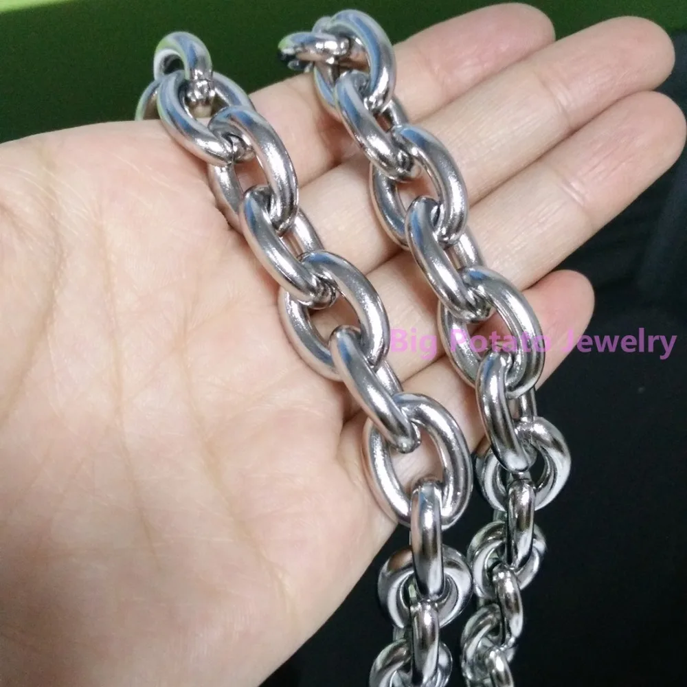 High Polishing Silver Color 15mm Width Rolo Chain 316L Stainless Steel Nacklace/Bracelet Handsome Men\'s Jewelry 7-40inch