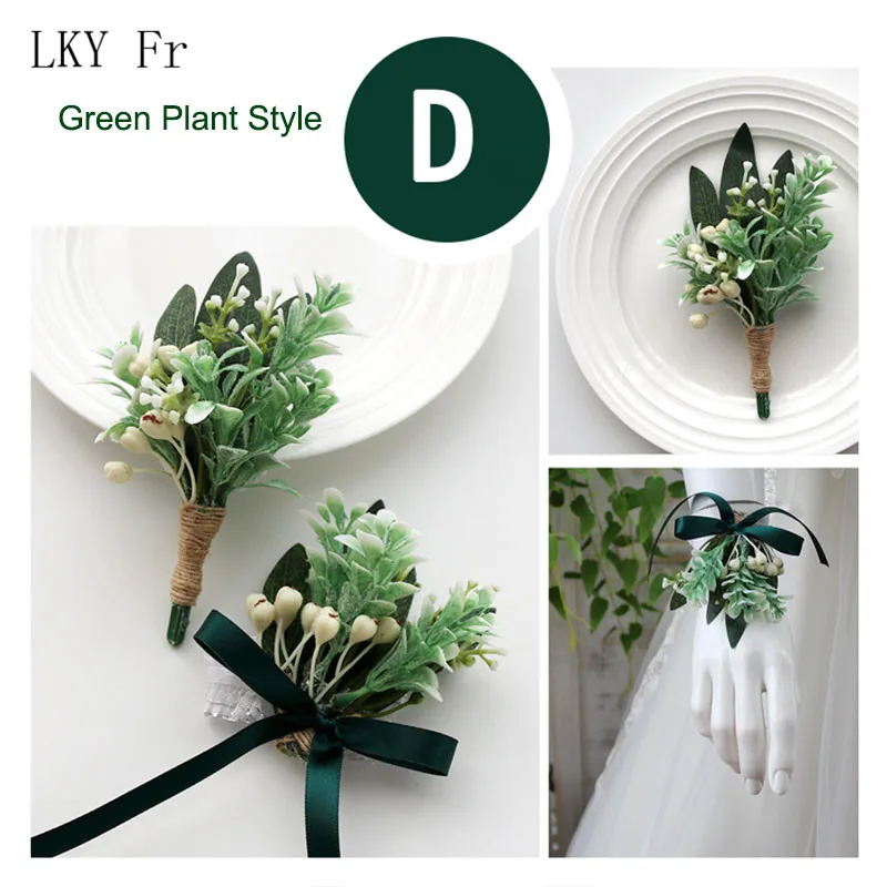 LKY Fr Boutonniere przypinki Boutonniere dziurka mężczyzn ślub nadgarstek stanik bransoletka kwiat druhny zielony las ślub