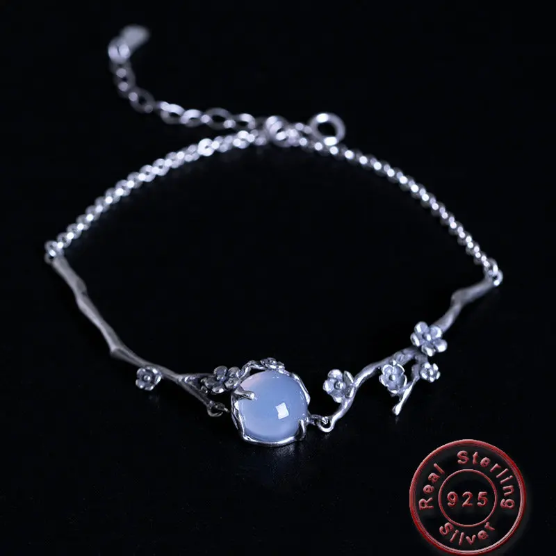 

Amxiu Handmade 925 Sterling Silver Bracelets Natural Stone Plum Flower Jewelry Bracelet for Women Girls Birthday Gift Bijoux