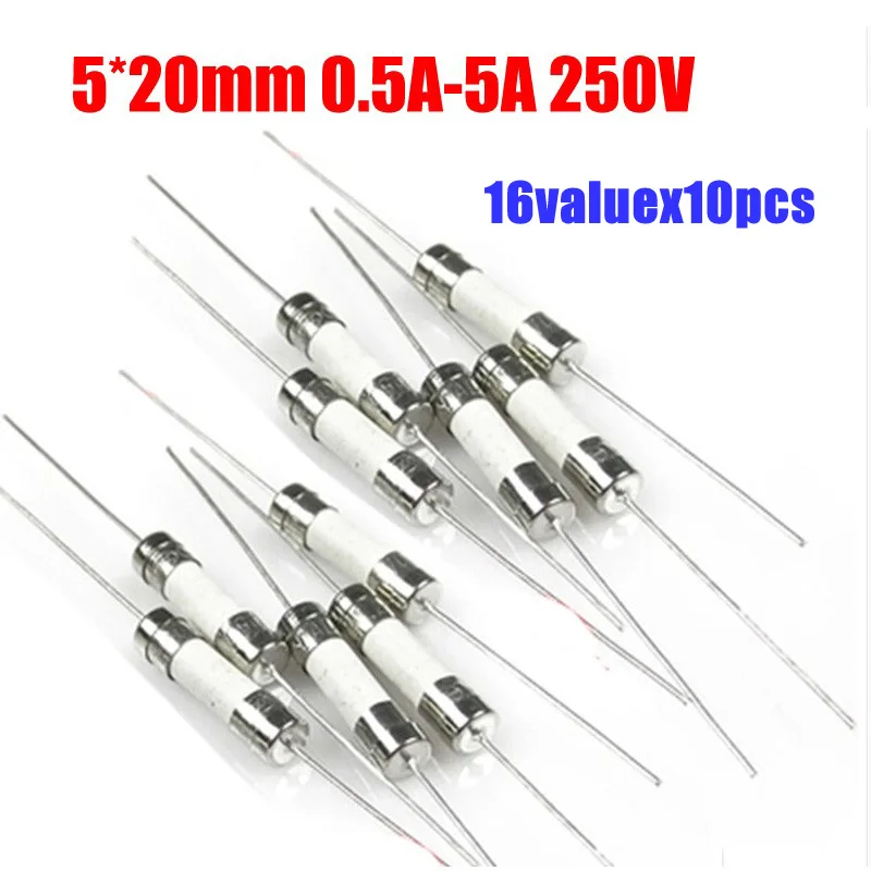 

Free Shipping 16valuesX10pcs=160pcs 5x20 0.5A-30A Ceramic Fuse Assorted Packs 5*20 250V Ceramic Fuses Kit