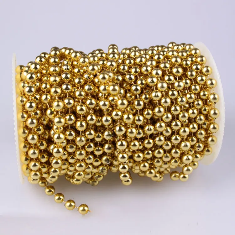 

(6 Reels/lot ) 8mm X High Quality 20 yards Gold Round Bead TRIM , Pearls On Reel For Fashion Apparel