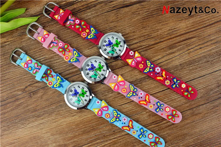 Montre pour enfants, mignon petit étudiant, 3D annulaire lumineux à mains, horloge garçons filles, cadran papillon gelée douce, livraison directe