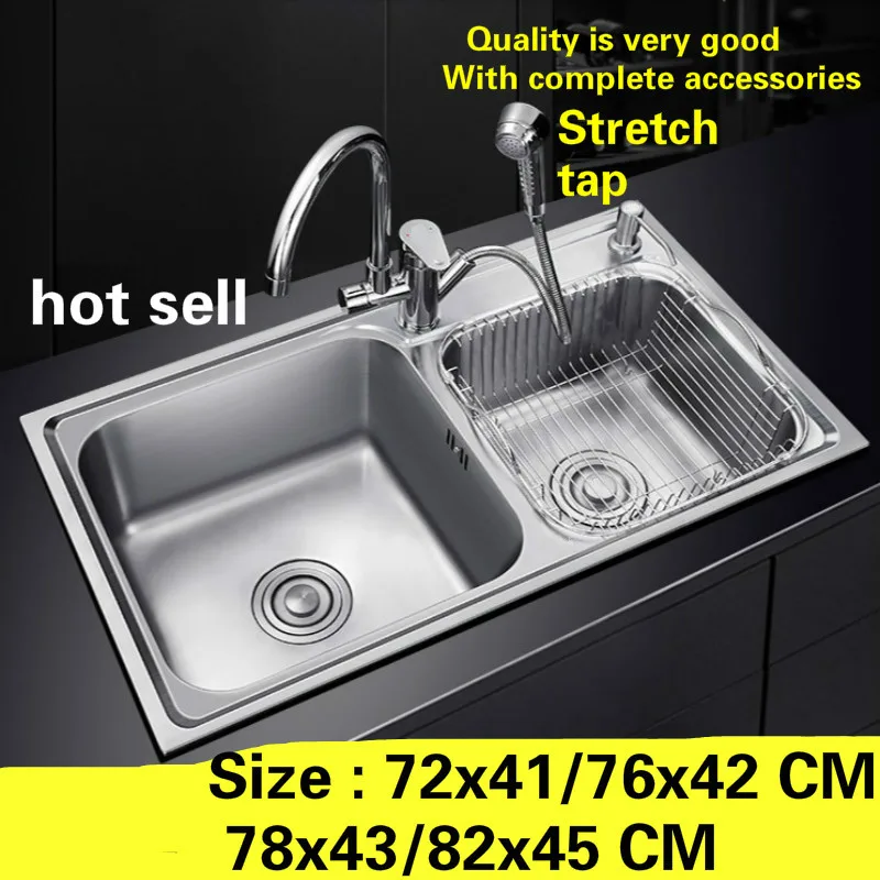 

Free shipping Hot sell standard kitchen sink food grade 304 stainless steel double groove 72x41/76x42/78x43/82x45 CM