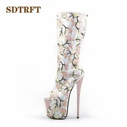 SDTRFT 20 cm tacchi A Spillo sottili donna di Estate Peep Toe Ginocchio-alta stivali delle pompe della piattaforma delle signore Retro Del Ricamo scarpe più: 34-46 47