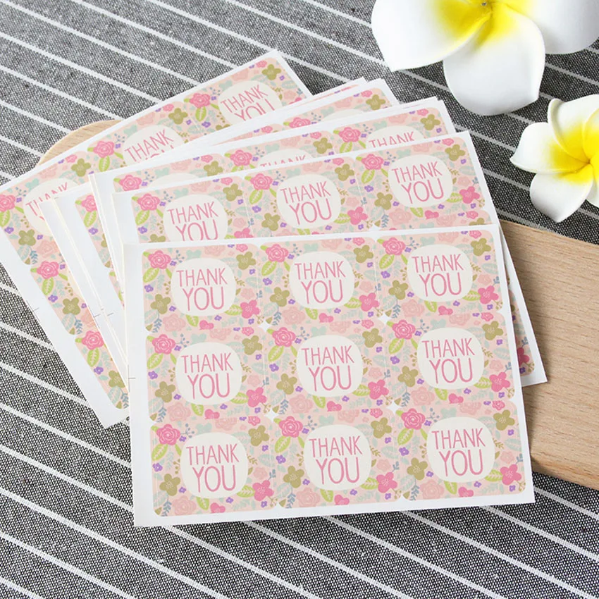 900pcs/Lot Kawaii Pink Flowers Thank you Handmade Sticker Label Sticker DIY For Gift Cake Baking Scrapbooking Sealing Sticker