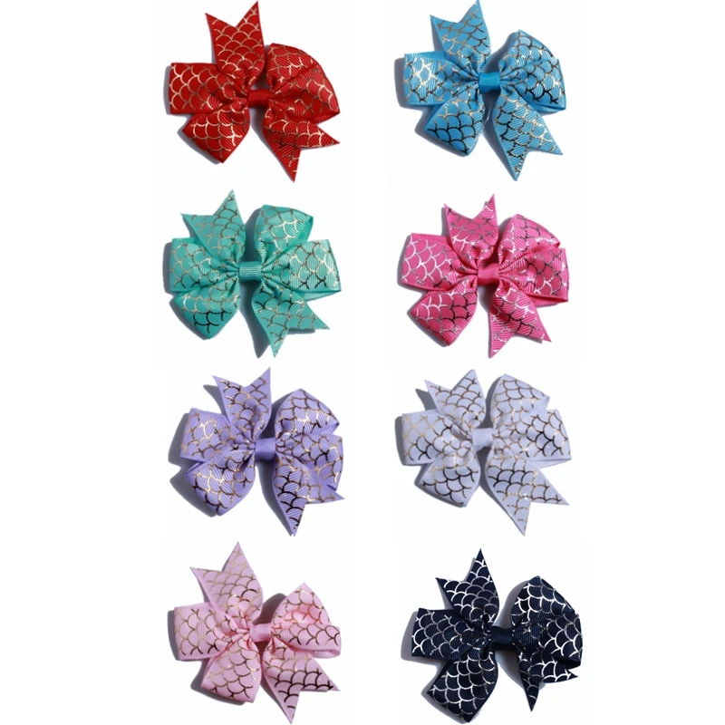 

200PCS 8CM Newborn Fish Scale Hair Bow For Headbands Grosgrain Ribbon Bows For Hair Clips