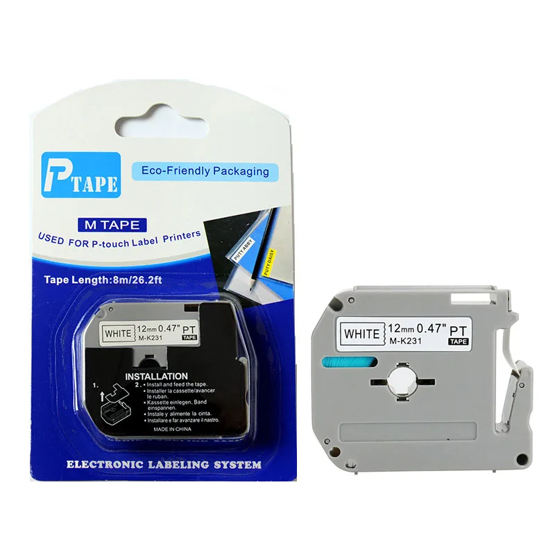 Compatible P-touch label tape MK231 M-K631 M-K431 M-K531 M-K731 Black on White MK-231 M tape for PT100, PT110, PT printer