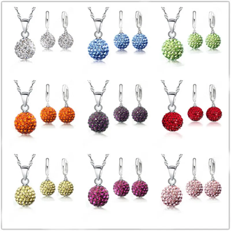 Crazy New Jewelry Sets 925 Silver Needle Austrian Crystal Pave Disco Ball Lever Back Earring Pendant Necklace Woman Gift