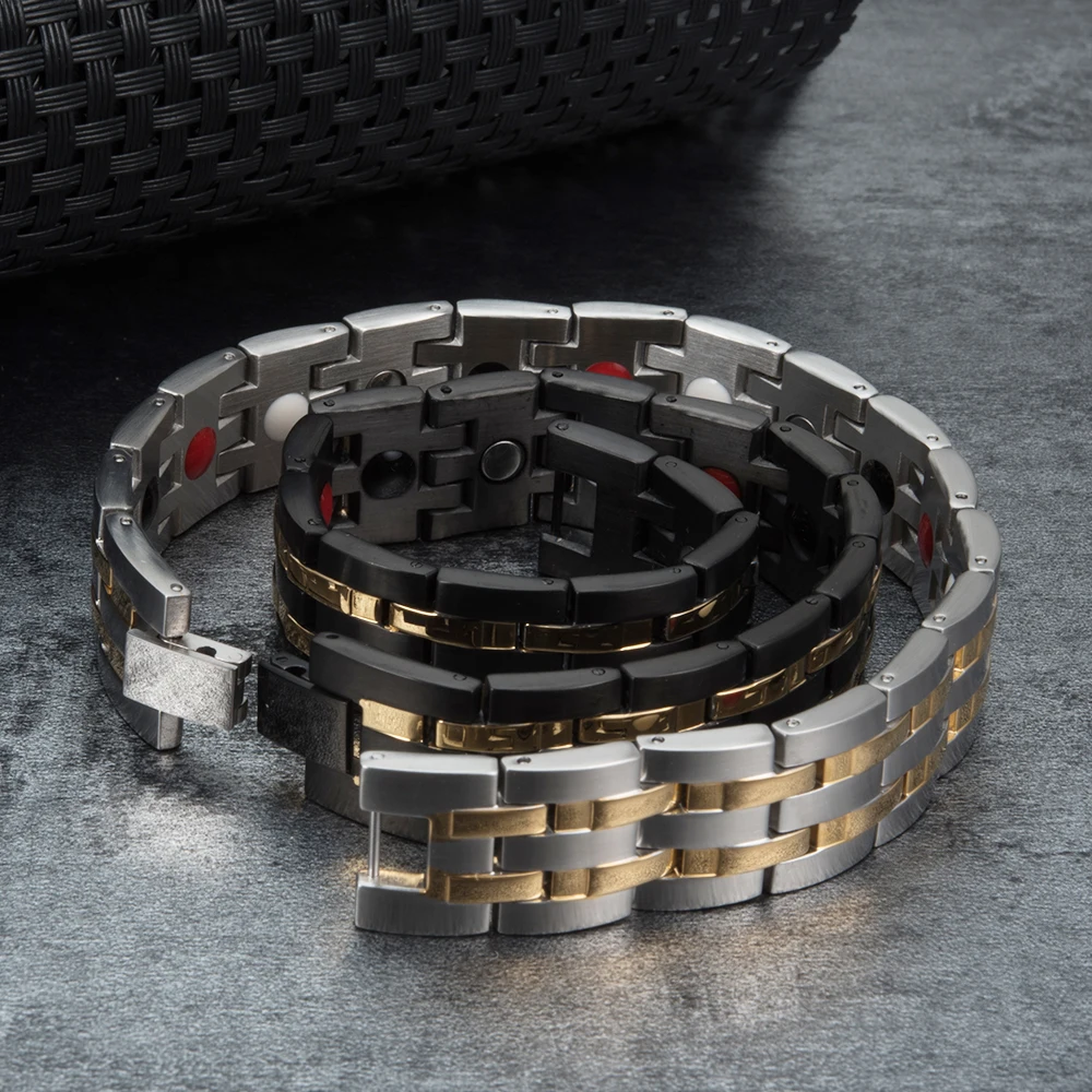 Vinterly Magnetic Bracelet Male Gold-color Stainless Steel Magnetic Bracelet Energy Health Wristband Magnetic Mens Bracelets