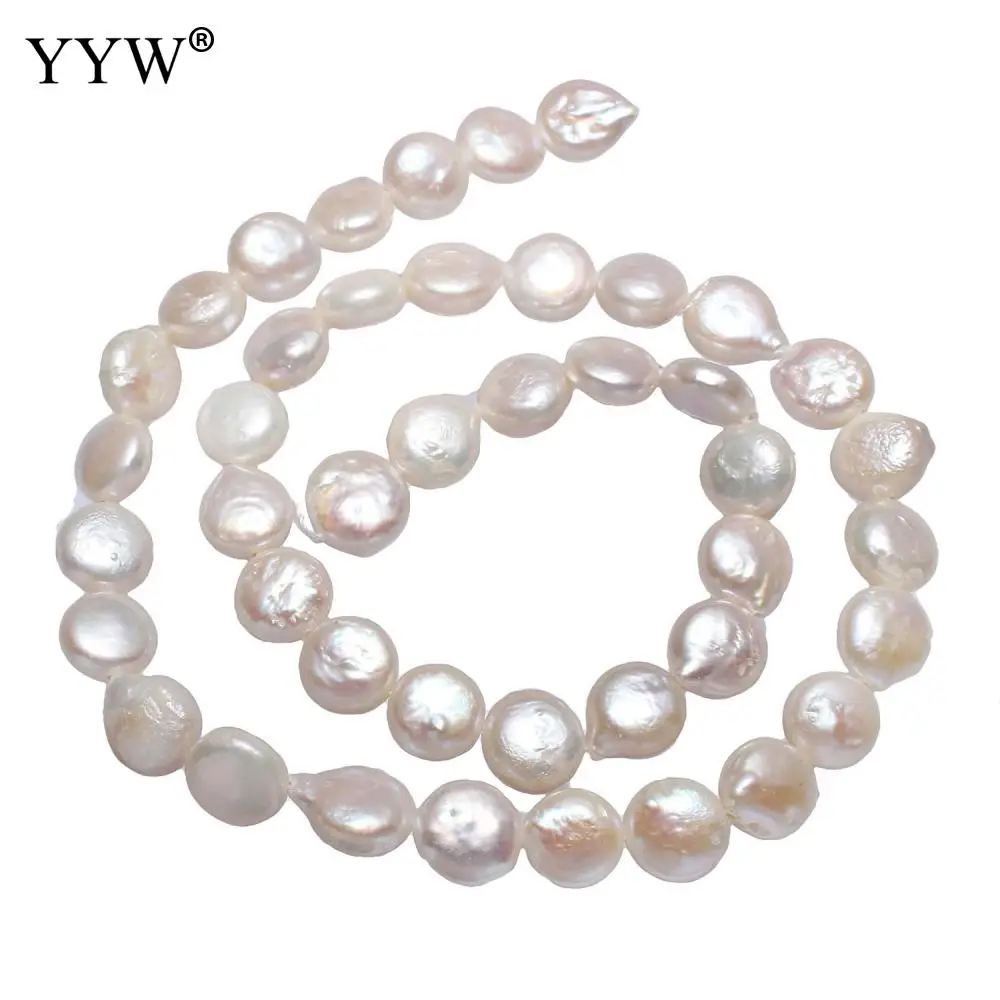 Cultured Coin Freshwater Pearl Beads Flat Round Natural White 8-9mm Approx 0.8mm Sold Per Approx 15.3 Inch Strand