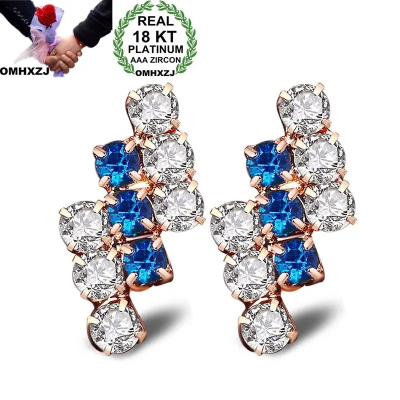 OMHXZJ Wholesale Personality Fashion OL Woman Girl Party Mixed Color Geometric Zircon  18KT Light Gold Hoop Earrings YE431