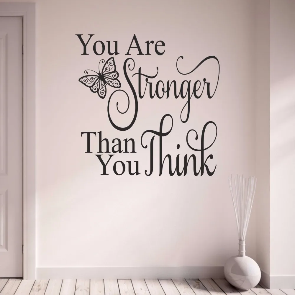 You Are Stronger Than You Think Butterfly Motto Inspirational Quote study Bedroom Living Room Vinyl Wall Art Sticker Decal B101