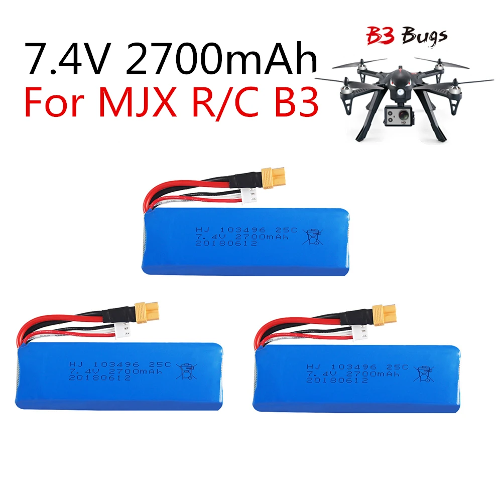 3PC 7.4V 2700mAh upgrade Battery for mjx B3 Bugs 3 Force1 F100 Contixo F17 RC quadcopter drone spare parts RC Parts