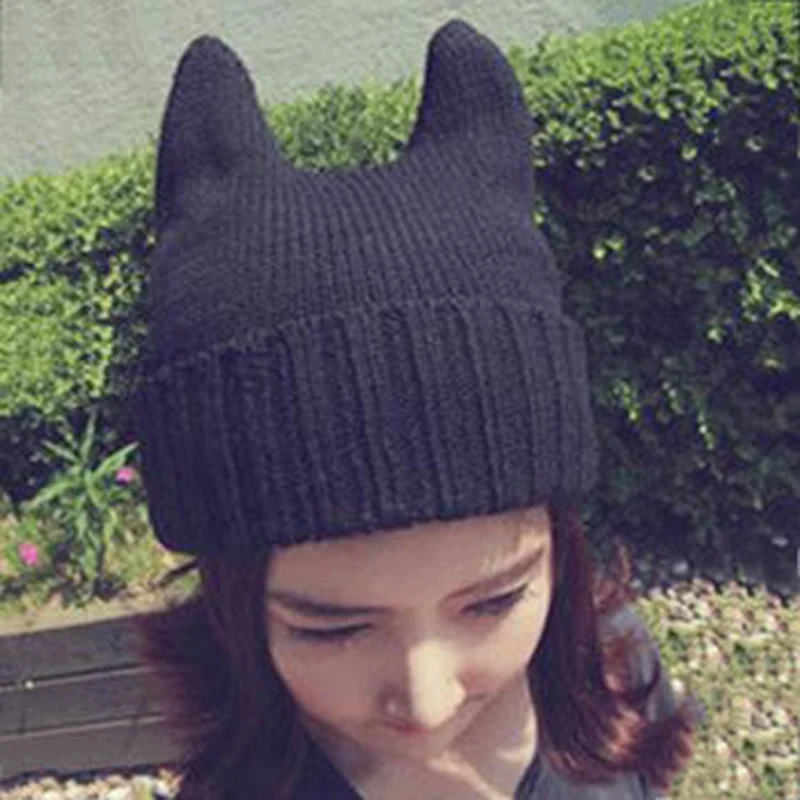 Hot Sale Soft Cute Women Girl Warm Winter Cat Ear Shape Knitted Hat Elastic Beanie Cap Christmas Gifts