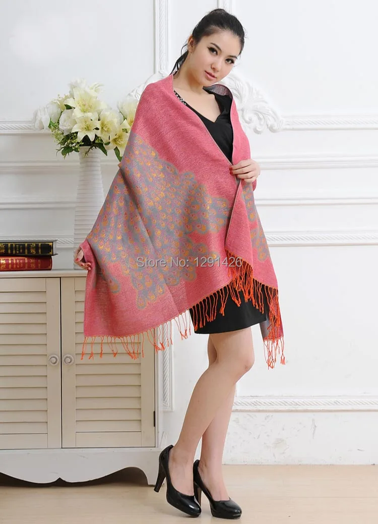 Women Pashmina Scarf Wrap Scarf Fashion Scarf Double-Faces Pashmina Peacock Shawl Scarf Wrap Fashion Brand Scarves