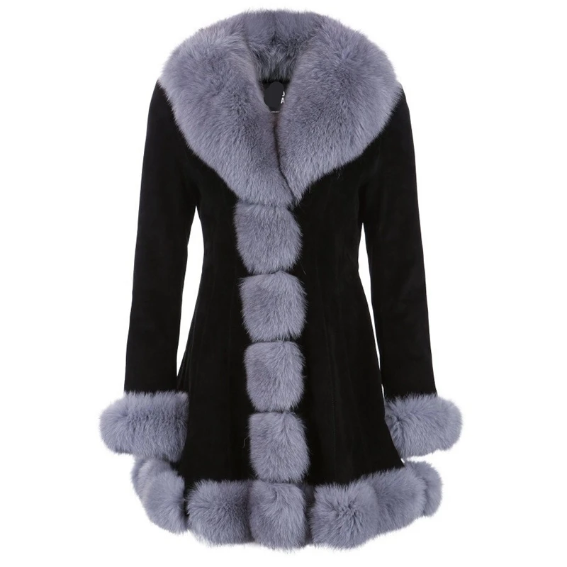 

Luxury Real Rex Rabbit Fur Coat Jacket Fox Fur Collar Cuff Hem Autumn Winter Women Fur Outerwear Coats Plus Size 4XL 5XL VF4054