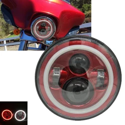 Red Colored 40W 7 Inch Round LED Headlight Red/White DRL Full Halo Headlamp For Motorcycle 4X4 Offroad