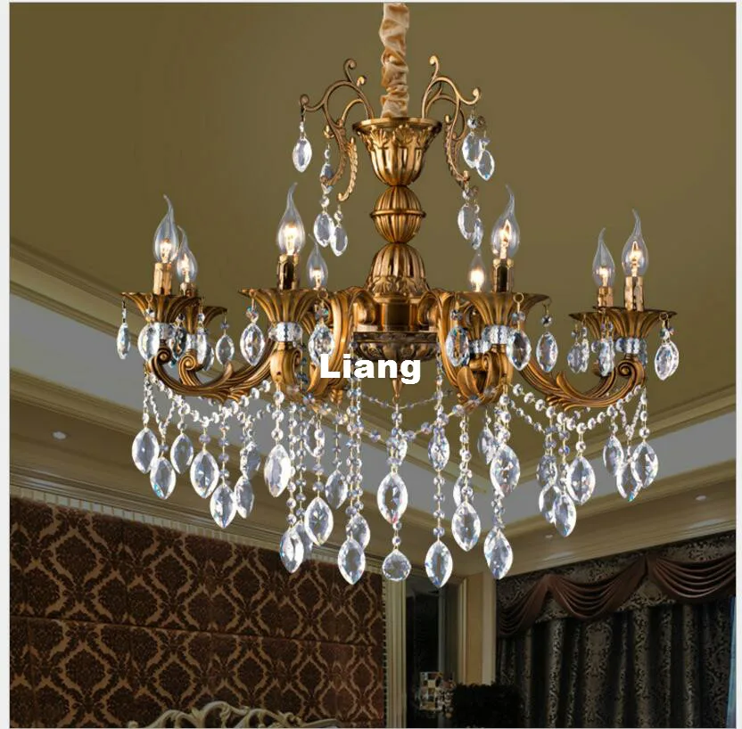 Free Shipping Antique Brass Crystal Chandelier Hanging Light Fitting Crystal Modern Home Decorative Lustre for Living Room Light