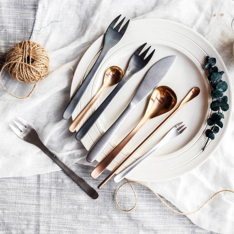 Stainless Steel Fork Coffee Scoop Knife Flatware Set Creative Cutlery Dinner Dessert Cutlery Home-use Tableware 5pcs/6pcs/set