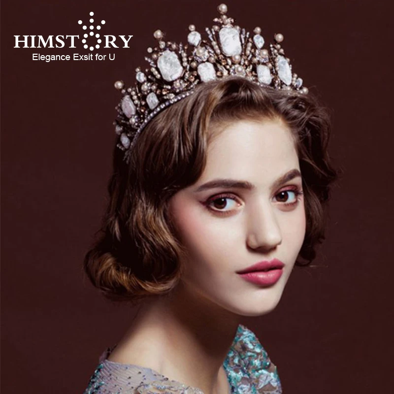 

HIMSTORY Luxury Vintage Gun Black Queen European Wedding Tiaras Bronze Large Crowns Cosplay Birthday Jewelry