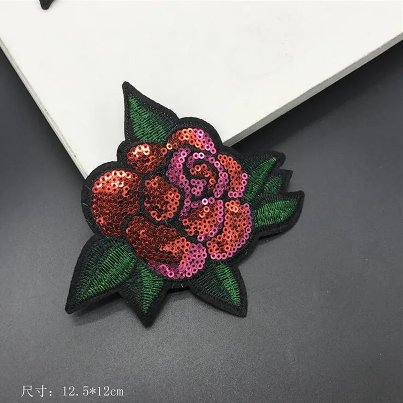 3pcs/lot Red Rose 3D Sew On Sequins Flowers Patch Clothes DIY Iron On Patches for Clothing T-shirt Dress