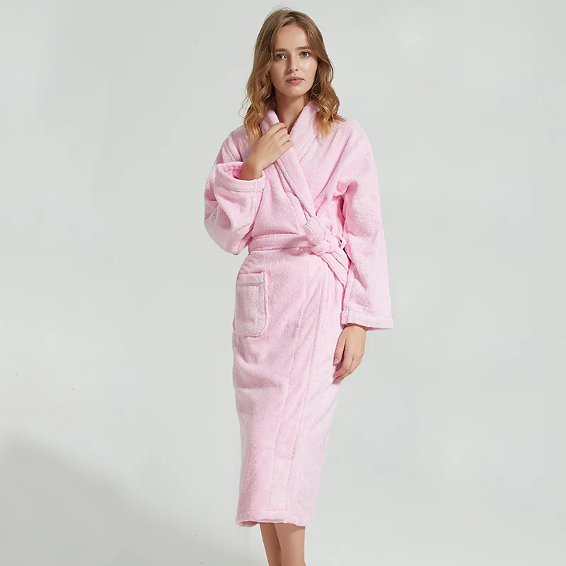 Men's Thick Cotton Bathrobe, Kimono, Warm Fleece, Terry Sleepwear, Long Robe, Hotel Spa, Long White Bath Robe, Autumn