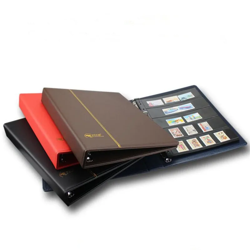 PCCB/MINGT 4 Rings Leather Loose-leaf Stamp Album for 9 Holes Stamp Sheets Paper Money Coins Stamp Collection Book Put 35 Sheets