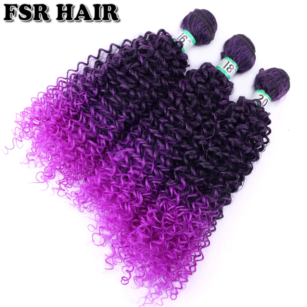 Hitam Ungu Afro Kinky Rambut Keriting Menenun Rambut Sintetis Ekstensi Rambut Bundel