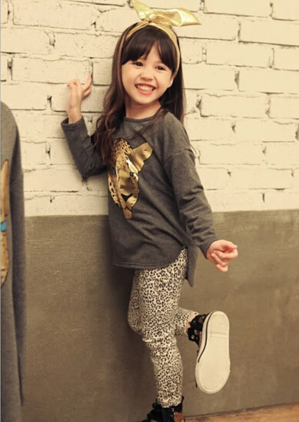 Fashion Children Clothing Sets Leopard Tracksuits Animals Top+Leggings 2pcs Kids Clothes Baby Girls Suits 0-7Years/Autumn BC1113