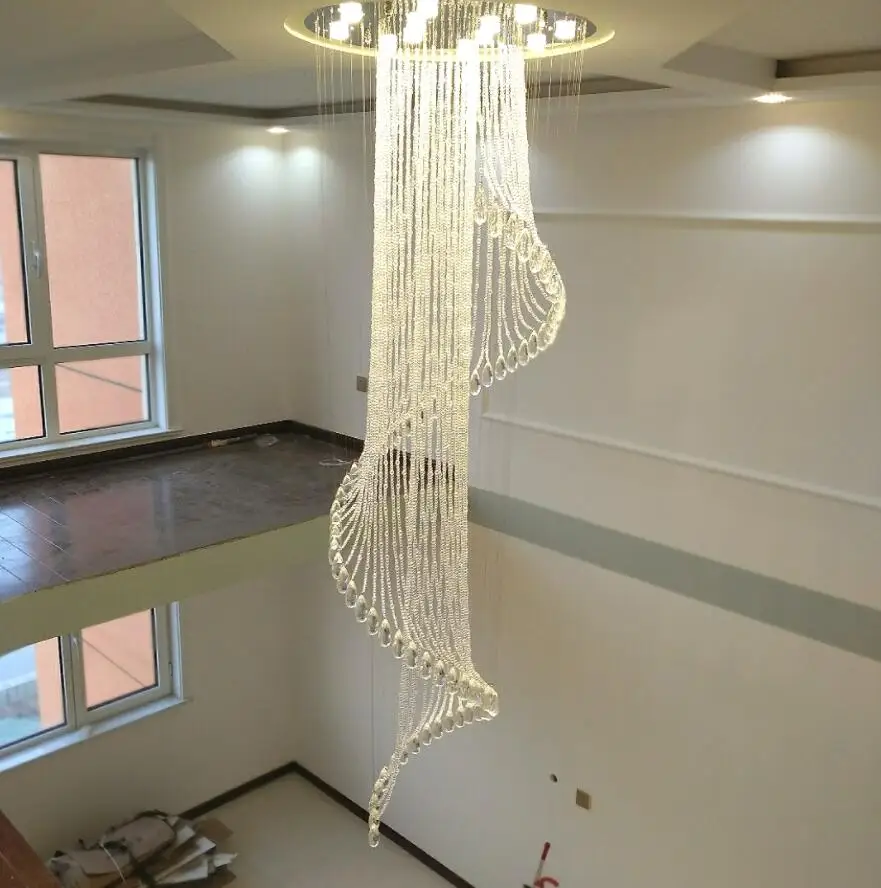 

Modern staircase crystal chandelier Duplex floor European-style rotating villa medium crystal chandelier