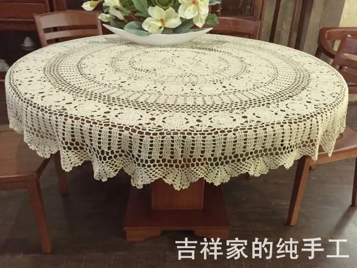 Free shipping 2015 new arrival fashion cotton crochet lace tablecloth with flower for home decor round table cover for wedding