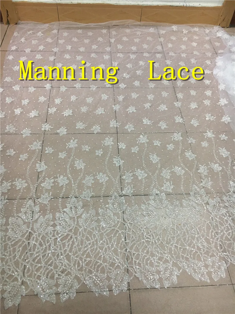 

pretty design clear white hot sale african net lace fabric glued glitter sequins French tulle lace fabric