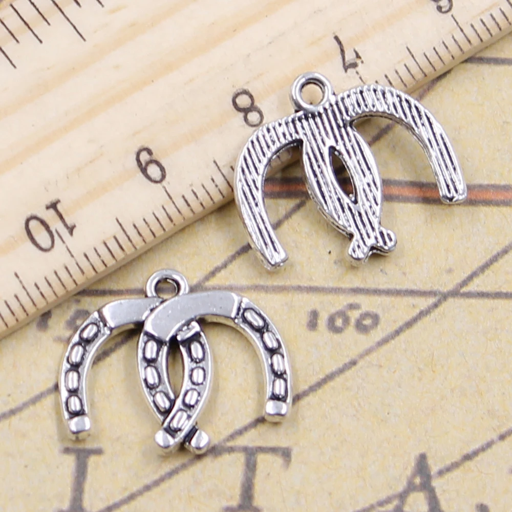 20pcs Charms Double Lucky Horseshoe Horse 17x20mm Tibetan Silver Color Pendants Antique Jewelry Making DIY Handmade Craft