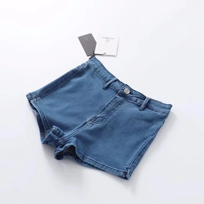 Women High Waist Denim Shorts Stretch Tight Sexy Hem Split Jeans Shorts Summer Soft Thin Shorts girl hot short