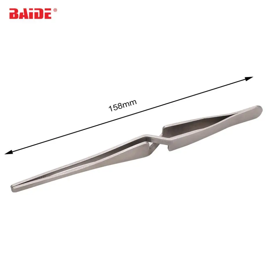 158mm Cross Lock Reverse Stainless Steel Tweezers HRC30 Sanding Process Round Head Non-slip Nipper Forceps 100pcs/lot