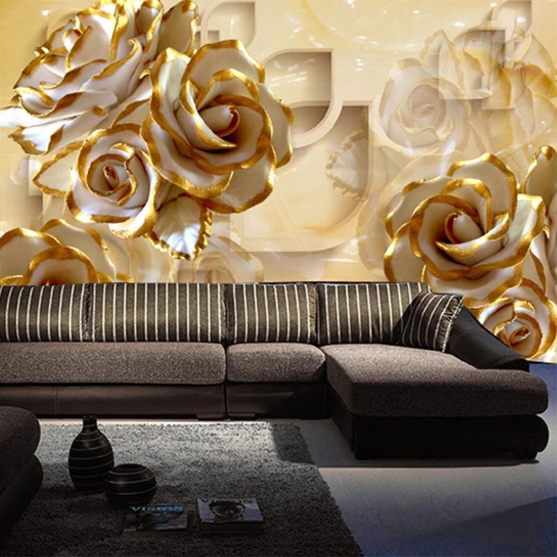 European Style 3D Stereo Rose Jade Carving Photo Murals Wallpaper Living Room TV Sofa Background Wall Cloth Papel De Parede 3 D