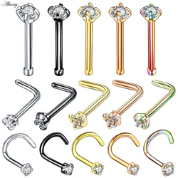 Alisouy 1PC Stainless Steel Crystal Nose Rings Piercing Rose Gold Color Screw Nazir Nostril Ear Stud Earrings Body Jewelry 20G
