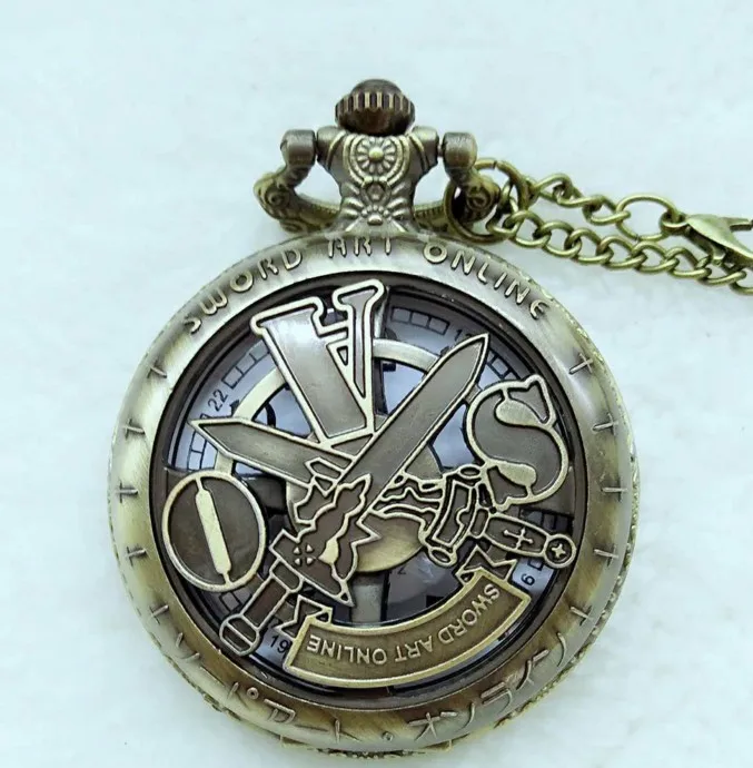 

Sword Art Online Theme Hollow Bronze Quartz Pocket Watch With Necklace Chain Mens Boys Children Gift Watch