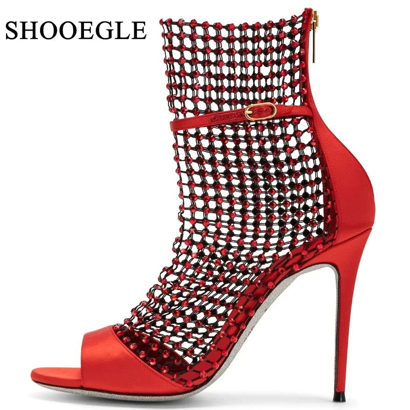 

New 2019 party evening shoes women thin Heel gladiator sandals sexy peep toe crystal high heels hollow out sandal boots Mujer