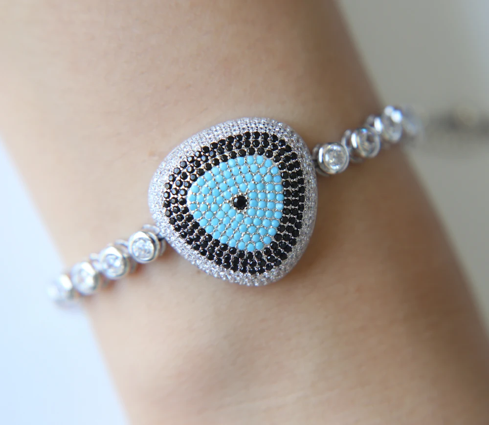 Girl AAA+ Elegant 3mm CZ Tennis Bracelets for Woman White Gold colour evil eye multicolors Cut CZ Wedding Jewelry 6 color